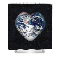 the earth shaped as a heart shower curtain