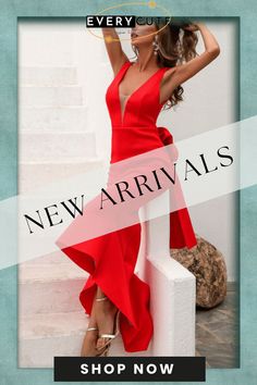 Red Mermaid High-low Formal Evening Dress Red V-neck Mermaid Dress For Prom, Red V-neck Mermaid Dress For Evening, Red V-neck Mermaid Evening Dress, Red V-neck Evening Dress For Summer, Elegant Red V-neck Mermaid Dress, Red Mermaid Dress For Evening Party Season, Red Mermaid Maxi Dress For Evening, Red Mermaid Dress For Party, Red Fishtail Mermaid Dress For Party