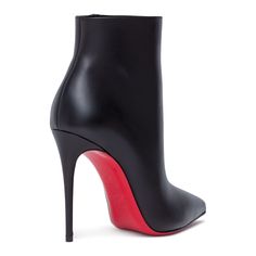 Black leather ankle booties from Christian Louboutin. The So Kate has a 100mm slim stiletto heel, a pointed toe and signature red leather sole. Cute Running Shoes, Black Knee Boots, Christian Louboutin So Kate, Red Louboutin, So Kate, Womens Summer Shoes, Black Leather Ankle Boots, Leather Booties, Leather Ankle Boots