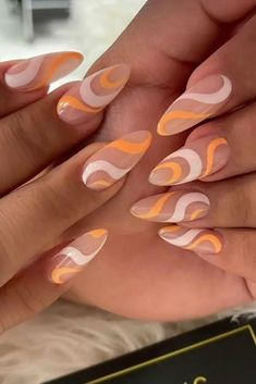 Fall Almond Nails Ideas Orange, Nude And Orange Nail Designs, Subtle Orange Nails, Orange Festival Nails, Orange And Cream Nails, Dark Orange Nails Design, Short Nail Designs Orange, Light Orange Nails Design, Grey And Orange Nails