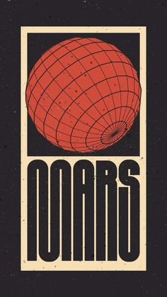 an image of a poster with the words mars on it and a large red object in the background