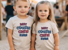 "Celebrate the special bond of cousinhood with our delightful \"Best Cousin Crew\" Shirt! 👫💕 Perfect for kids, toddlers, and even babies, this shirt is a must-have addition to their wardrobe. Let them proudly represent their cousin crew with our stylish and comfortable shirts. It makes a wonderful gift for kids and a thoughtful way to show their cousin love.  Complete the look with our matching cousin crew baby bodysuit, ensuring the whole crew is stylishly coordinated.  Embrace the cousin love with our fun shirts!❤️👕 Handmade 100% cotton items How to order: Please select size & style from the drop down menu, select quantity If there is personalization box available(for certain listings) Add your personalization Add to cart If you are ordering multiple shirts with different size & style Cute Tops For Family Events, Cousin Crew Shirts, Best Cousin, Comfortable Shirts, Cousin Love, Fun Shirts, Cousin Crew, Crew Shirt, Baby Bodysuit