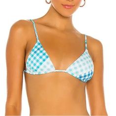 L*Space Brittany Gingham Adjustable Strap Bikini Top In Powder Baby Blue Size: Large Powder Baby Blue Classic Triangle Bikini Top Plunge V-Neck Adjustable Over-The-Shoulder Straps Self-Tie Back Straps Unpadded Triangle Cups Gingham Print Lined 91% Nylon, 9% Spandex Hand Wash New With Tags "Nwt" L Space Swimwear, Plaid Swimwear For Poolside And Beach Season, Plaid Triangle Top Swimwear For Beachwear, Plaid Triangle Top Beachwear Swimwear, Gingham Triangle Top Swimwear For Pool, Poolside Gingham Triangle Top Swimwear, Plaid Swimwear For Pool And Beach Season, Plaid Swimwear For Spring Vacation, Gingham Triangle Top Swimwear For Beach Season