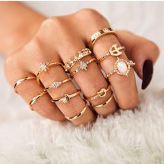 Brand New Set Of 13 Pieces Joint Knuckle Rings Knuckle Rings Gold, Stackable Jewelry, Knuckle Ring, Bohemian Rings, Gold Ring Sets, Rings Gold, Knuckle Rings, Knot Ring, Finger Rings