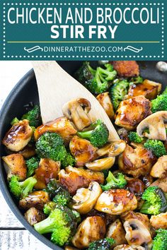 chicken and broccoli stir fry in a skillet