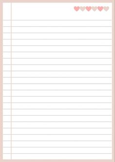 a pink lined paper with hearts on the top and two lines at the bottom that are lined