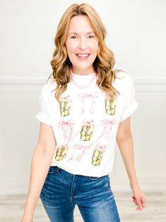 Because everyone needs more pickles in their life. Fabric content: Graphic Tee: 100% Cotton Funny Print Relaxed Fit Top, Funny Print Relaxed Fit Tops For Everyday, Relaxed Fit Tops With Funny Print For Everyday, Pink Bows, Pink Bow, Pickles, Graphic Tee, Graphic Tees, Pink