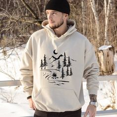 "Escape into nature with your cozy \"Into The Woods Hoodie\"" Hooded Sweater With Ribbed Cuffs For Outdoor, Casual Sweatshirt For Outdoor Winter Activities, Casual Winter Sweatshirt For Outdoor Activities, Relaxed Fit Sweater For Outdoor Winter Activities, Outdoor Hoodie Sweater With Drawstring Hood, Comfortable Hooded Hoodie For Outdoor, Outdoor Cotton Hoodie For Fall, Comfortable Outdoor Hoodie With Drawstring Hood, Casual Hoodie For Outdoor Activities