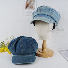 Personalized Denim Octagonal Caps for Women ✿Size: Adjustable ✿Material: Polyester and cotton -High quality: lovely hand woven hat made of high quality polyester and cotton, making the hat soft and comfortable. It is comfortable and skin friendly for everyday wear. -Great accessories-suitable for daily wear, travel, shopping, photography. Foldable and packable, ready to carry. -Fashion: Our fashionable knitted hats use flower patterns, hollow hats, striped knitted hats and crochet knitting to ma Cheap Retro Blue Hats, Spring Denim Flat Cap, Casual Denim Flat Cap, Vintage Denim Blue Cap, Messenger Hat, Gatsby Hat, Woven Hat, Cabbie Hat, Shopping Photography