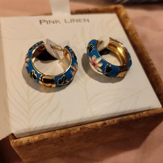 This Pair Of Earrings Are New, Never Worn There Are No Damages Of Any Kind!! The Detail Is Absolutely Beautiful!! Yellow Gold, Blue Flowers And They're Absolutely Gorgeous!! Please Look At All Photos As They Are A Part Of The Description And Show Measurements!! Price Is Firm Unless Bundled With Other Items... Smoke-Free, Pet Friendly Home (Dogs) I Ship The Same Or Next Business Day!! Blue Hoop Earrings As A Summer Gift, Round Blue Jewelry For Spring, Blue Round Jewelry For Spring, Blue Hoop Earrings As Summer Gift, Blue Hoop Earrings For Summer Gift, Blue Hoop Earrings For Spring Gift, Blue Hoop Earrings For Gift, Trendy Blue Jewelry For Spring, Trendy Blue Earrings For Spring