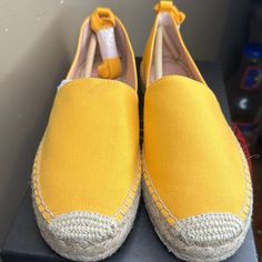 J Crew Yellow (Saffron) Canvas Classic Espadrilles Ankle Tie Flats Size 10.5. These Are New In Box, One Shoe Does Have A Dark Smudge On It. I Did Not Try To Remove, Hopefully It’s An Easy Fit. Please Zoom In On Photos As They Are Part Of The Description Casual Platform Espadrilles For Spring, Casual Spring Platform Espadrilles, Casual Flat Platform Espadrilles, Yellow Espadrilles With Woven Sole For Beach, Yellow Espadrilles With Woven Sole, Yellow Beach Espadrilles With Woven Sole, Spring Espadrilles For Outings, Yellow Round Toe Espadrilles For Spring, Yellow Closed Toe Espadrilles For Vacation