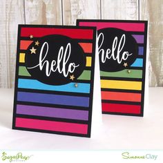 two cards with the words hello and hello written on them