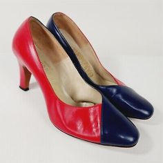 Vintage Geppetto Red & Blue Leather Heels Shoes Size 7.5 M  | eBay 80s Shoes Women, 80s Shoes, Vintage Shoes Women, Shoes Size 7, Heels Shoes, Red Shoes, Vintage Shoes, Shoes Women, Blue Leather