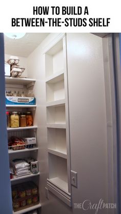 an empty pantry with the door open