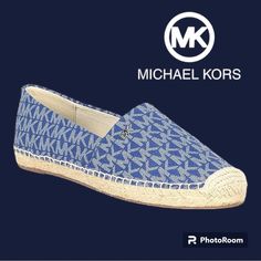 Item #04856962 Kendrick Slip On Size 8.5 Brand New From Michael Michael Kors, The Kendrick Logo Printed Slip-On Espadrilles Feature: Synthetic Upper Mini Mk Logo Print Pvc Upper Slip-On Styling Synthetic Lining Espadrille Silhouette Jute Padded Insole Rubber Outsole Cobalt Blue Casual Espadrilles With Round Toe, Blue Casual Espadrilles, Blue Flat Casual Espadrilles, Blue Textured Sole Slip-on Espadrilles, Blue Slip-on Espadrilles With Textured Sole, Blue Espadrilles With Rubber Sole For Spring, Blue Cushioned Slip-on Espadrilles, Blue Closed Toe Espadrilles With Cushioned Footbed, Michael Kors Slip On