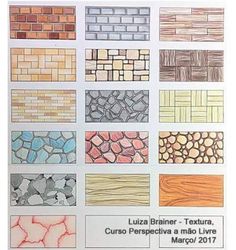 a poster with different types of bricks and stones on it's front cover, in various colors