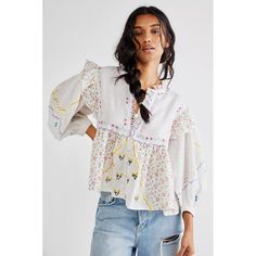 Free People Carnival Ditsy Blouse Fillyboo Embroidered Peasant Patchwork Whimsy Boho Cottage Size Xs In Ivory Combo Excellent Condition Sold Out Hard To Find ( Was $325) Designed In Sydney, Australia, Fillyboo Artisans Handcraft Each Piece In Family Villages Of Bali And Java. Estimated Lay Flat Measurements In Photos Spring Daywear Blouse With Embroidered Sleeves, Spring Bohemian Daywear Blouse, Spring Daywear Tops With Boho Collar, Spring Boho Collar Tops For Daywear, Bohemian Long Sleeve Embroidered Top For Daywear, Spring Peasant Style Embroidered Top, Bohemian Embroidered Top With Chikankari For Spring, Spring Folk Peasant Top With V-neck, Folk Style V-neck Peasant Top For Spring