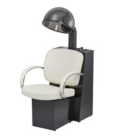 a white chair with a black base and a light on it's back end