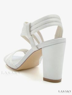 Lasaky - Exquisite Womens Embroidered Lace Peep Toe Bridal Shoes with Chunky Heel Elegant Fabric Heels For Wedding, Elegant Fabric Wedding Heels, Elegant Ankle Strap Sandals With Fabric, Elegant Ankle Strap Fabric Sandals, Elegant Fabric Ankle Strap Sandals, White Embroidered Round Toe Heels, Embroidered Wedding Shoes For Summer Parties, White Fabric Open Toe Heels, Elegant High Heel Embroidered Sandals