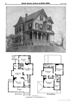 an old house with two floors and three stories on the second floor, in black and white