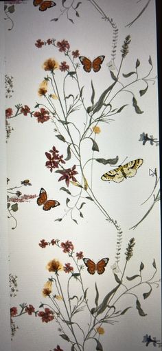 an image of flowers and butterflies on a white background