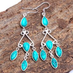 "AAA Solid Turquoise (lab created) Gemstone Bezal Setting Earrings - 925 Sterling Silver Handmade Designer Drop & Dangle Earrings length 2.75\"-ae3116( Stamped 925 ) MATERIAL- 925 STERLING SILVER GEMSTONE- Turquoise (lab created) EARRINGS LENGTH - 2.75\" INCH STONE SIZE- 10 x 5, 8 x 6 MM EARRING WEIGHT - 5.8 GRAMS COLOR - As Seen As Image SHAPE- Pear,Marquise" Turquoise Jewelry Earrings, Silver Turquoise Earrings, Expensive Jewelry, Sterling Silver Filigree, Drop Dangle Earrings, Silver Earrings Dangle, Turquoise Gemstone, 925 Sterling Silver Earrings, Turquoise Earrings