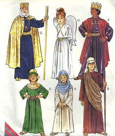 an image of men and women in medieval costumes on a white sheet with the words sewing pattern