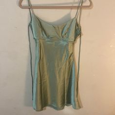 Never Worn Before And In Very Good Quality Summer Satin Lined Mini Dress, Summer Satin Mini Dress Lined, Spring Satin Dress With Lining, Spring Satin Lined Dress, Green Satin Dress For Spring, Fitted Casual Satin Mini Dress, Casual Satin Mini Dress, Green Satin Mini Dress For Summer, Casual Sleeveless Satin Mini Dress