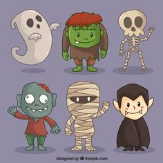 cartoon halloween characters with different costumes