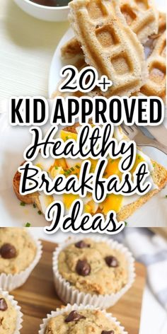 Waffles, muffins and an egg dish over toast with text title overlay 20+ kid approved healthy breakfast ideas. Easy Kids Breakfast, Healthy Breakfast Ideas For Kids, Healthy Toddler Breakfast, Breakfast Ideas For Kids, Pasta Bread, Sandwich Lunch, Bread Sandwich, Picky Eaters Kids