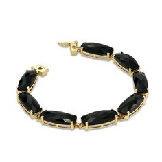 Raise the style bar with this sleek and stunning fashion bracelet! Crafted in 10K gold, each link is set with an elegant 18.0 x 7.0mm bar-shaped cushion-cut black onyx. Eight shimmering onyx are used to create this captivating style. Polished to a brilliant luster, this 7.0-inch bracelet secures with a tongue and groove clasp. Halo Engagement Ring Wedding Band, Engagement Rings Vintage Halo, Gold Cushions, Gold Diamond Wedding Band, Diamond Engagement Rings Vintage, Rose Gold Wedding Bands, Tongue And Groove, Rose Gold Engagement, Onyx Stone