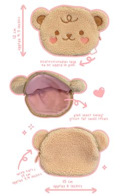 the instructions for how to make a stuffed teddy bear hat with ears and nose shapes