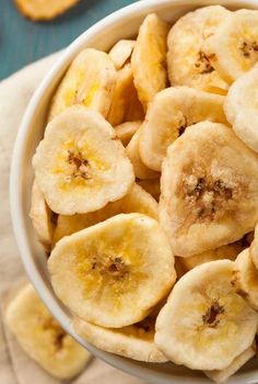 a white bowl filled with sliced bananas on top of a table