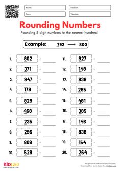 rounding numbers worksheet for kids