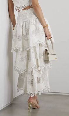 #ad White Midi Ruffled Skirt, Elegant Lace Patchwork Skirt, Elegant Skirt With Lace Patchwork, Spring Party Skirt With Lace Trim, Spring Wedding Skirt With Lace Patchwork, Chic Lace Skirt, White Ruffled Midi Bottoms, White Ruffled Midi Length Bottoms, Lace Dresses With Ruffled Tiered Skirt