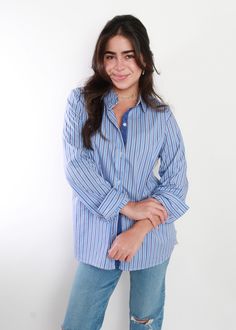 Oversized Lightweight cotton-blend button-down shirt with back lace panel and grosgrain button detail. One Size fits S-L Please view return policy or email romibasha@gmail.com for more information. Everyday Button-up Shirt With Striped Collar, Day Out Blouse With Striped Collar, Day Out Button-up Shirt With Striped Collar, Day Out Shirt With Striped Collar Button-up, Button-up Shirt With Striped Collar For Day Out, Striped Collar Button-up Blouse In Relaxed Fit, Daywear Button-up Blouse With Striped Collar, Daywear Blouse With Striped Collar And Button-up Shape, Striped Collar Shirttail Hem Top