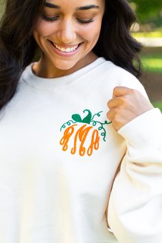 Pumpkin Monogrammed Sweatshirt Personalized for you!🎃 Monogrammed Sweatshirt, Halloween Monogram, Monogram Hoodie, United Monograms, Pumpkin Monogram, Long Sleeve Baseball Tee, Monogram Sweatshirt, Fall Festivities, Matching Sets Outfit