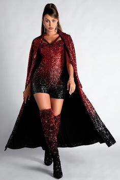 Acmefun Aris Long Sleeve Gradient Sequin Coat - Concert Outfit Sequin Coats, Glitter Boots, Red Ombre, Halloween Dress, Black Sequins, Concert Outfit, Floor Length, New Dress, Night Out