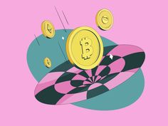 a pink and blue object with bitcoins coming out of it on the ground