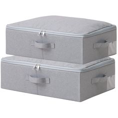 two grey storage boxes with handles on each side