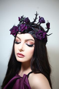 Gothic Crown Dark Roses Witch Headdress, Gothic Headdress, Crown Dark, Dark Roses, Halloween Crown, Gothic Crown, Gothic Bride, Halloween Flowers, Pumpkin Costume