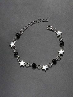 Black Star Bracelet, Green And Black Jewelry, Silver Black Jewelry, Star Accessories Aesthetic, Shein Bracelet, Afro Jewelry, Trendy Silver Jewelry, Stars Bracelet, Stars Jewelry