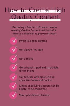 a pink poster with the words how to create high quality content