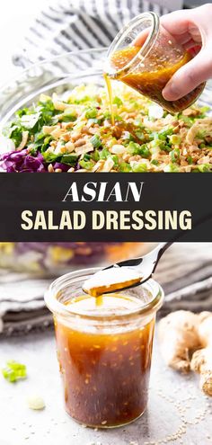 Asian Salad Dressing from Beaming Baker. Sweet and savory with a sesame ginger twist and bright flavor for the best Asian Salad Dressing! Japanese Ginger Dressing, Japanese Salad Dressing, Sesame Salad Dressing, Ginger Asian, Healthy Dressing Recipes, Asian Salad Dressing, Steakhouse Recipes, Dressing Healthy, Ginger Salad Dressings