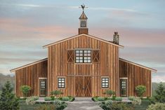 this is an artist's rendering of a barn style house with two story windows