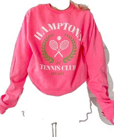 Hamptons Tennis, Hot Pink Preppy, Preppy Sweatshirts, Pink Preppy, Tennis Rackets, Tennis Club, Tennis Clubs, The Text, The Hamptons