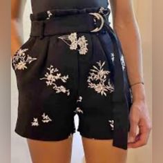 Nwot Maje Shorts Black White Ima Floral Embroidered Paper Bag Waist Crepe Eu-36 ,Us-S High Paperbag Waist Zip Fly With Hook-And-Bar Closure Removable Belt With Belt Loops Side Slant Pockets Allover Floral Embroidery Retail Price: $265 Size: Eu 36/ Us Small In New Without Tags Condition. No Snags,Holes, Stains Or Odors Flat Lay Measurements Waist: 26” Rise: 12” Inseam: 3” Smoke Free Pet Friendly Home Please Check Photos And Read Description I Do My Best To Represent The Items Accurately And In Go Black Bottoms With Floral Embroidery For Summer, Chic Embroidered Summer Bottoms, Floral Embroidery Bottoms For Day Out, Black Floral Embroidered Bottoms For Summer, Chic Embroidered Short Length Shorts, Embroidered Black Shorts For Summer, Embroidered Black Summer Shorts, Black Embroidered Cotton Shorts, Fitted Embroidered Black Mini Skirt