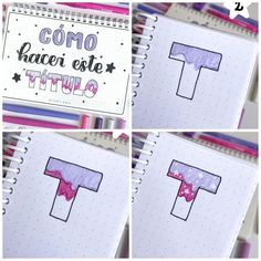 four pictures of the letter t in different ways, including one with pink and purple bows