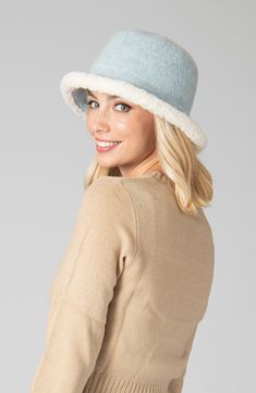 A cute knit bucket hat is lined with fluffy faux shearling for a cozy accessory to top off your cold-weather look. 100% polyester Spot clean Imported Casual Faux Fur Beanie Hat, Casual Faux Fur Hats For Cold Weather, Casual Faux Fur Beanie, Blue Winter Bucket Hat With Curved Brim, Winter Blue Bucket Hat, Trendy Blue Bucket Hat For Winter, Trendy Blue Winter Bucket Hat, Knit Bucket Hat, San Diego Hat