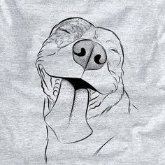 a drawing of a dog with its mouth open and tongue out, in front of a white t - shirt